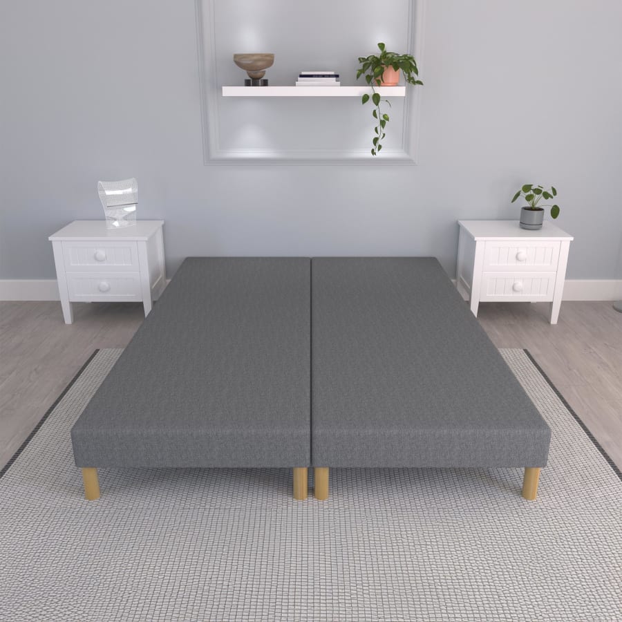 Sommier tapissier tissu gris piètement en bois 2x 80x200 cm