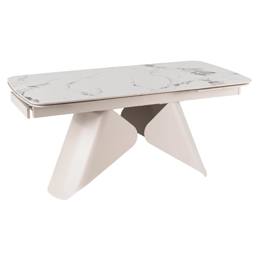 Table &agrave; manger extensible en c&eacute;ramique blanc pieds en m&eacute;tal 160-240 cm