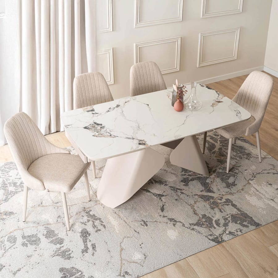 Table &agrave; manger extensible en c&eacute;ramique blanc pieds en m&eacute;tal 160-240 cm