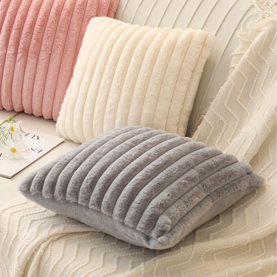 Coussin carré en tissu côtelé gris 43x43 cm