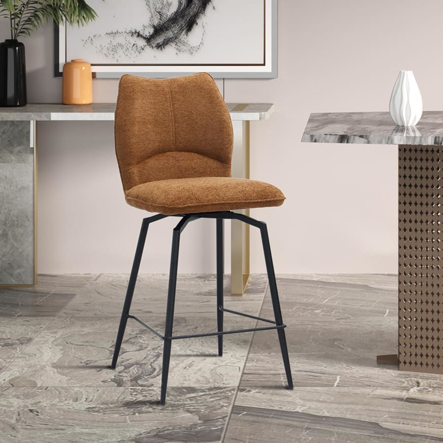 Lot de 2 tabourets pivotants en tissu rouille piètement métal noir