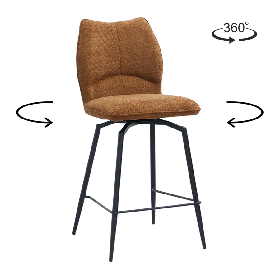 Lot de 2 tabourets pivotants en tissu rouille piètement métal noir