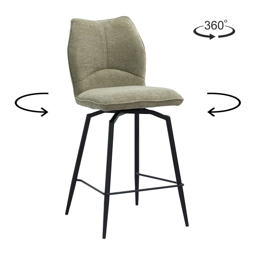 Lot de 2 tabourets pivotants en tissu taupe pi&egrave;tement m&eacute;tal noir