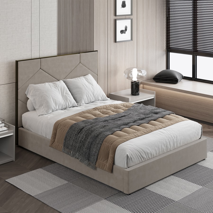 Lit design avec coffre de rangement en velours taupe 160x200 cm