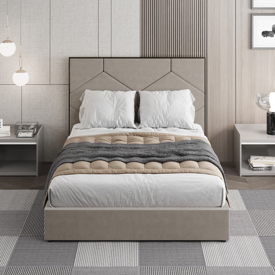 Lit design avec coffre de rangement en velours taupe 160x200 cm