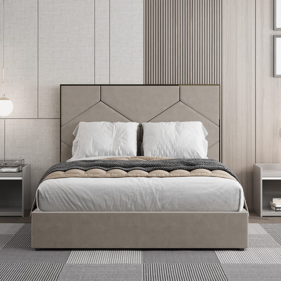 Lit coffre en velours chiné taupe 160x200 cm MELY