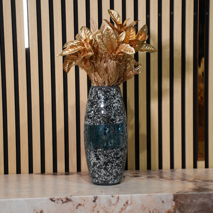 Vase en verre mosaïque noir et bleu H30 cm