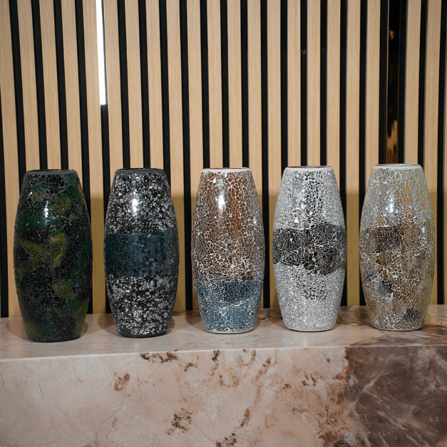 Vase en verre mosaïque noir et bleu H30 cm