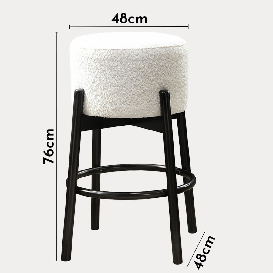Lot de 2 tabourets effet peau de mouton blanc et bois noir