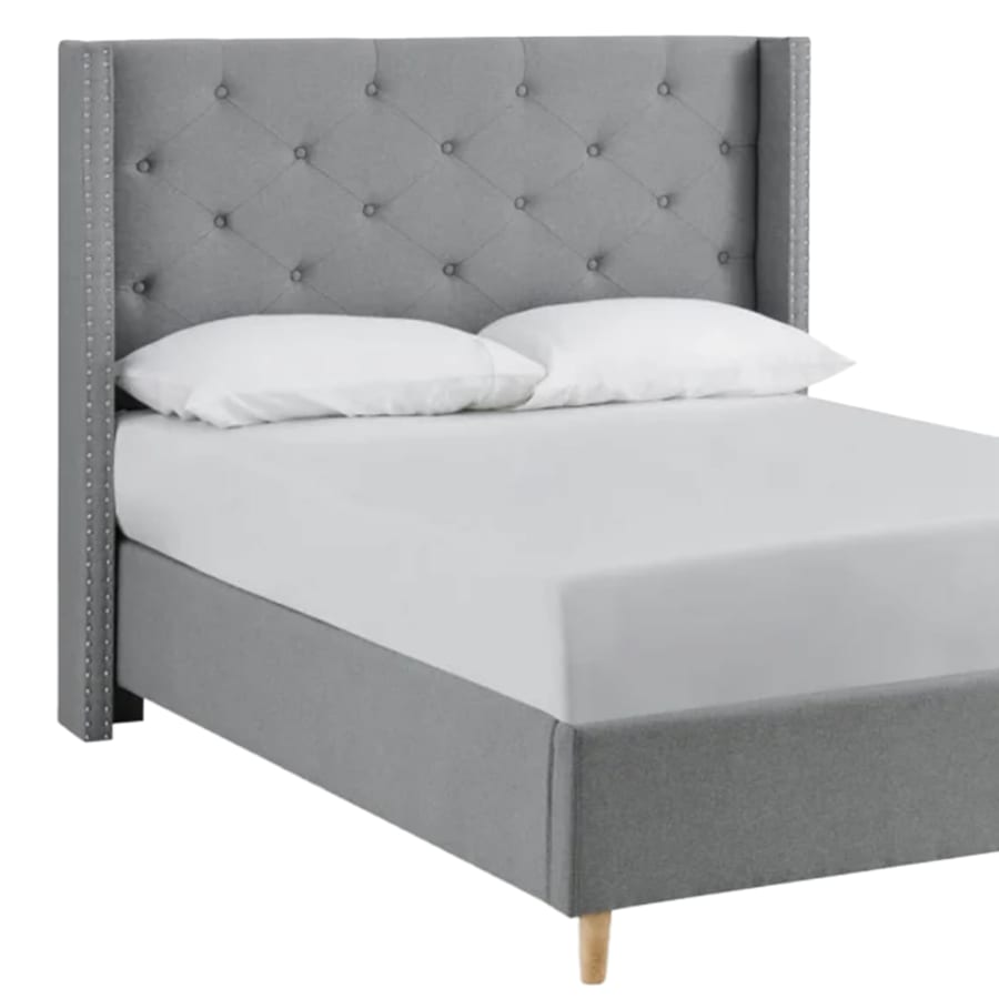 Lit 160x200 cm en tissu capitonné gris