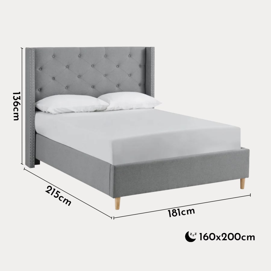 Lit 160x200 cm en tissu capitonné gris