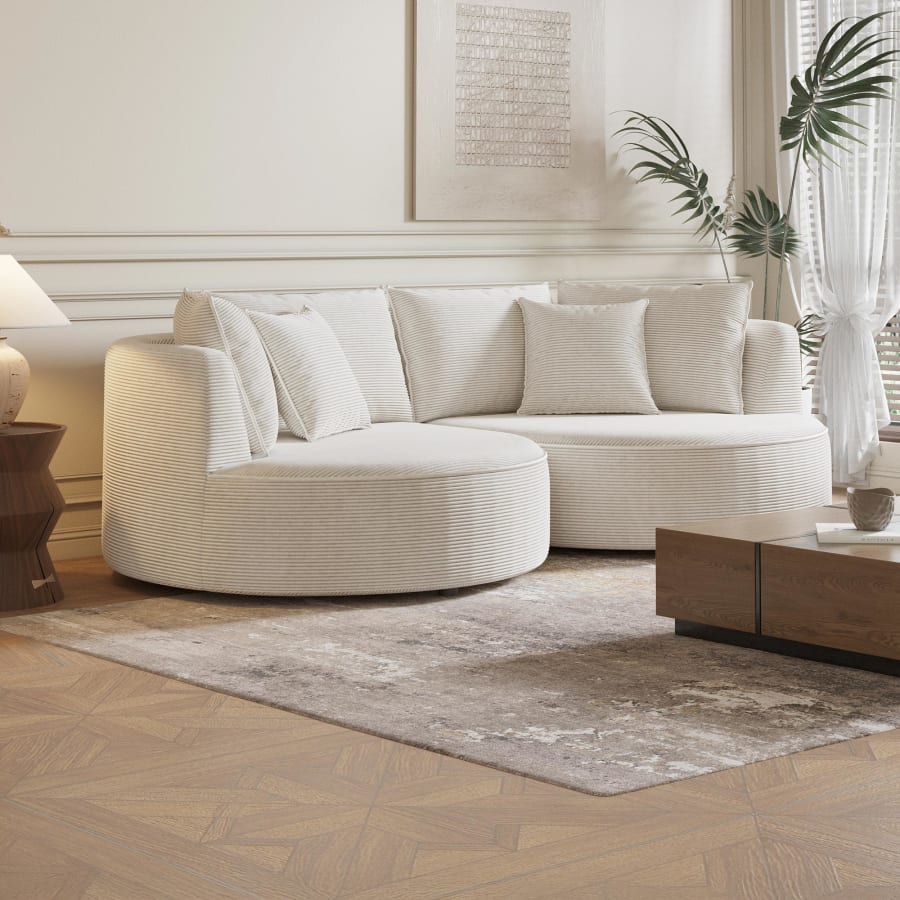 Canap&eacute; 2 places design en velours c&ocirc;tel&eacute; beige