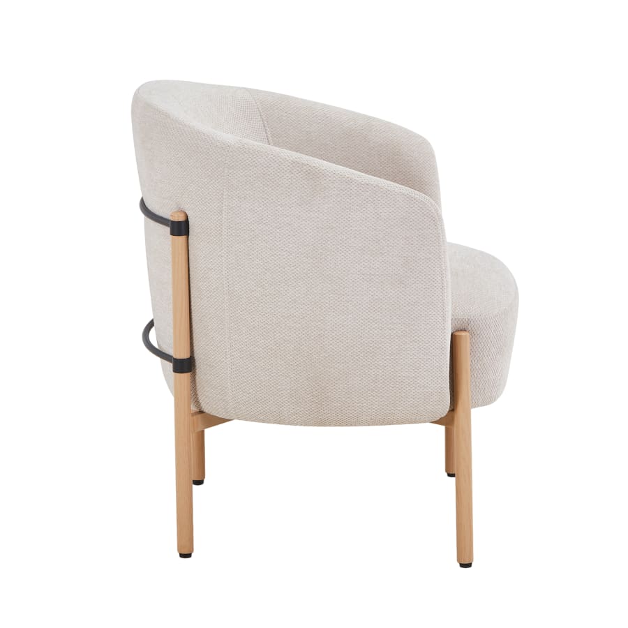 Fauteuil en tissu beige pieds couleur bois