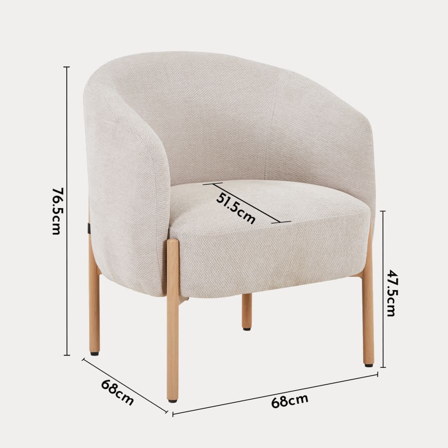 Fauteuil en tissu beige pieds couleur bois