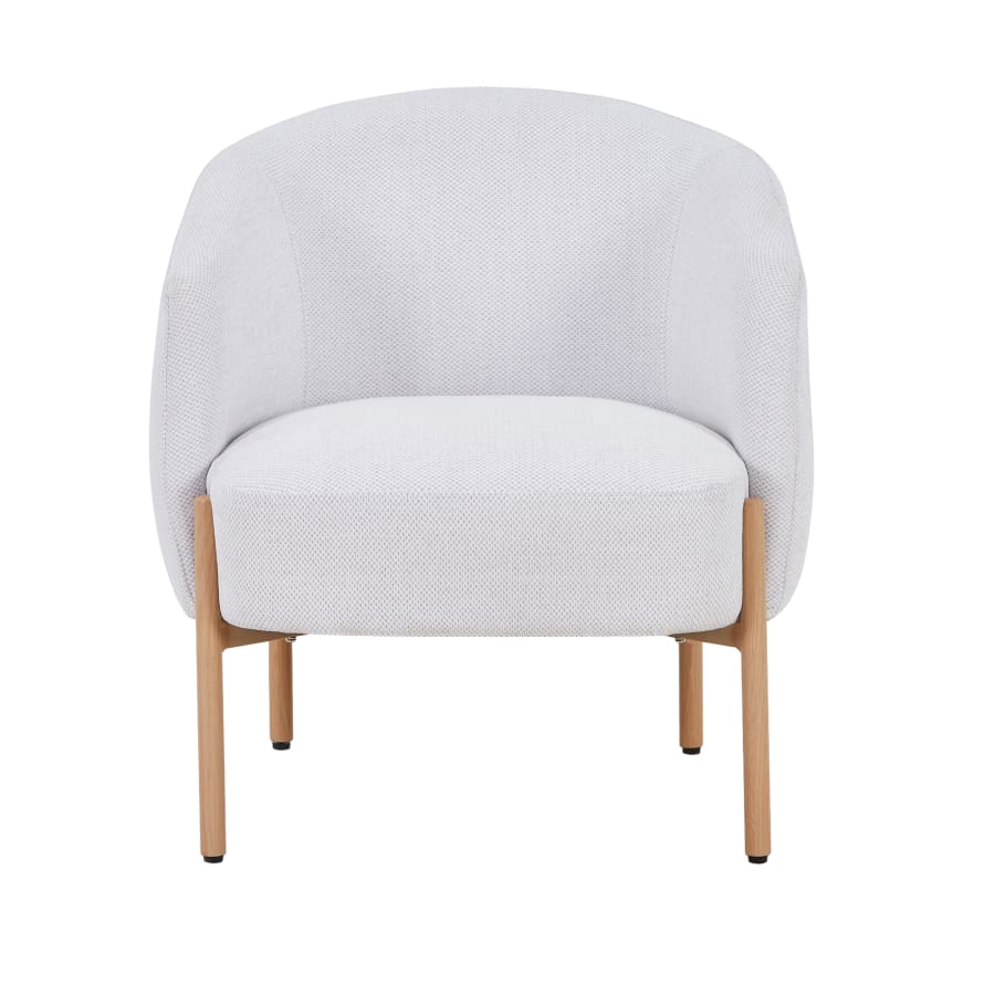 Fauteuil en tissu blanc écru pieds couleur bois