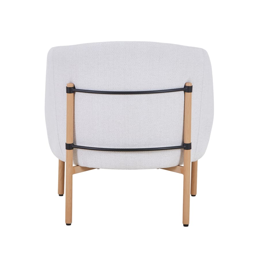 Fauteuil en tissu blanc écru pieds couleur bois