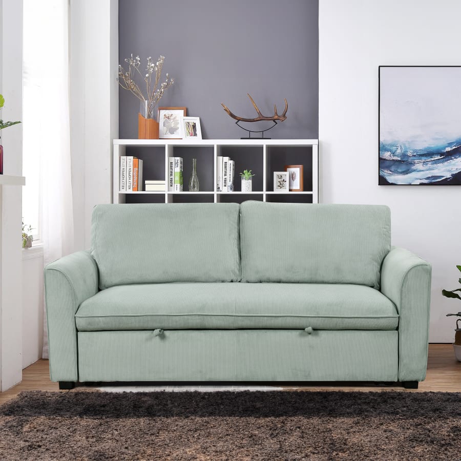 Canapé 3 places convertible en velours côtelé vert d'eau