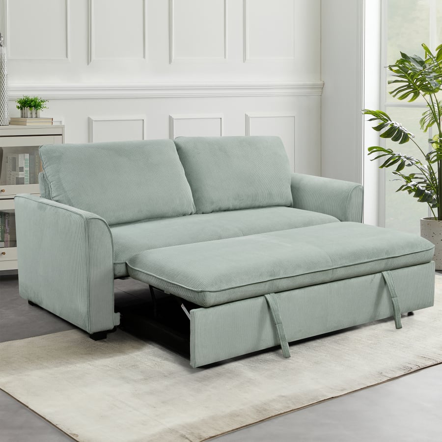 Canapé 3 places convertible en velours côtelé vert d'eau