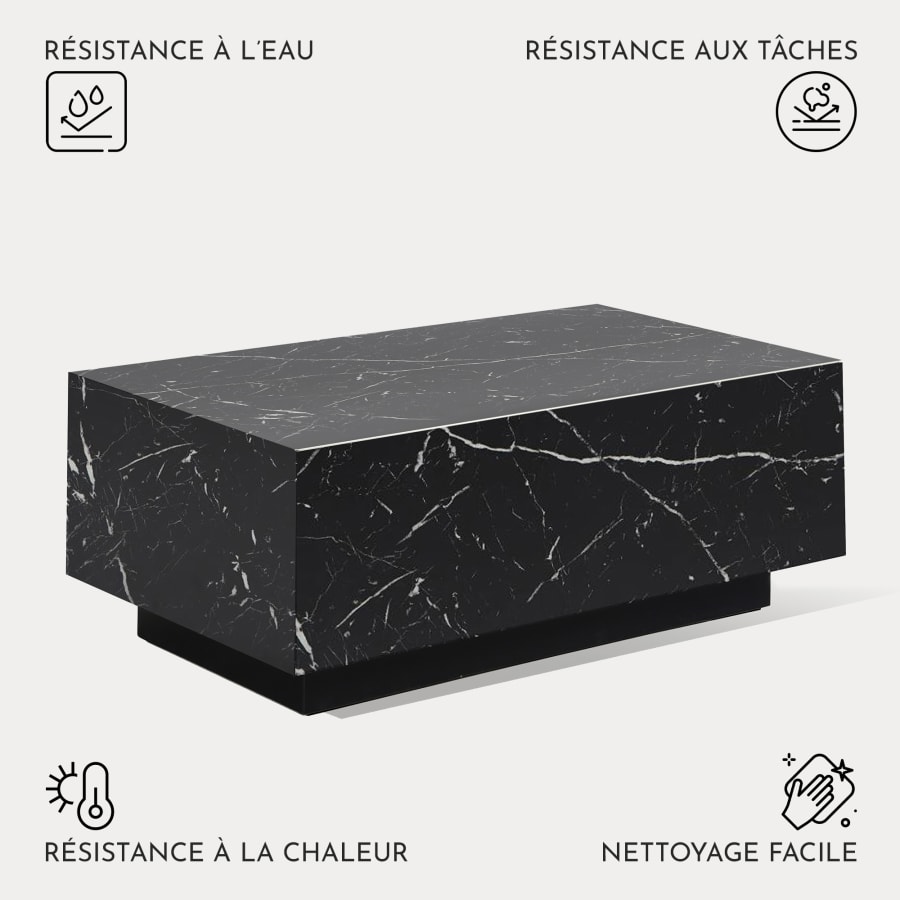 Table basse rectangulaire effet marbre noir