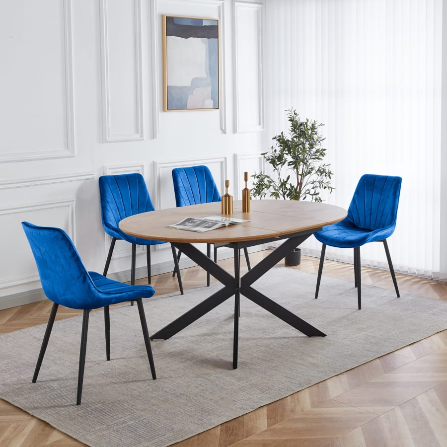 Lot de 4 chaises en velours bleu pieds en métal noir