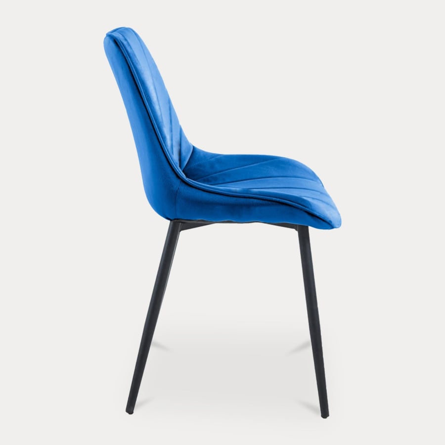 Lot de 4 chaises en velours bleu pieds en métal noir