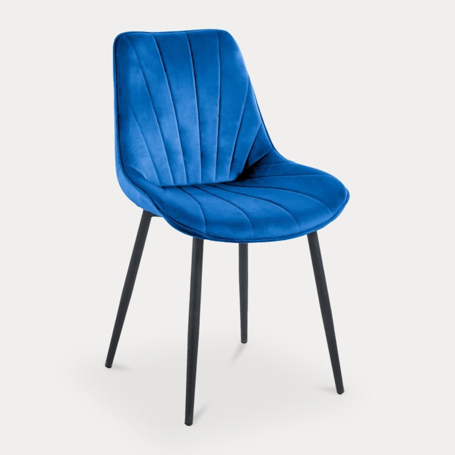 Lot de 4 chaises en velours bleu pieds en métal noir