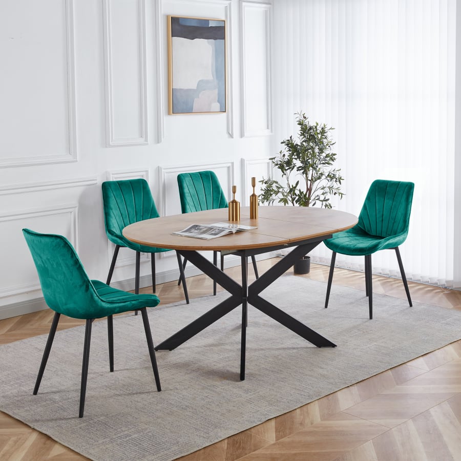 Lot de 4 chaises en velours vert pieds en métal noir