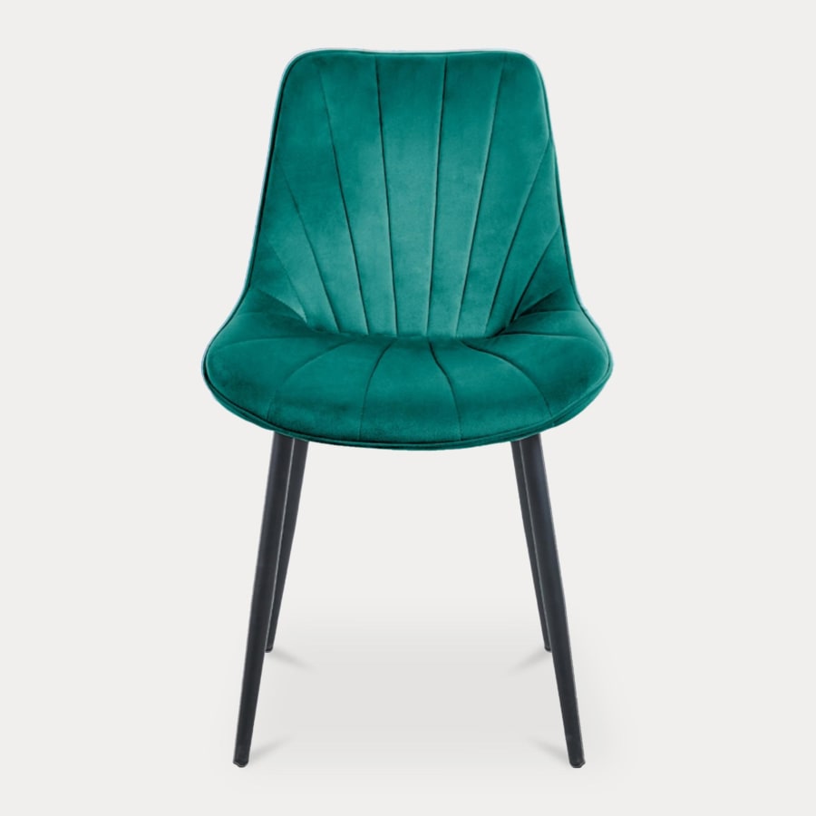 Lot de 4 chaises en velours vert pieds en métal noir