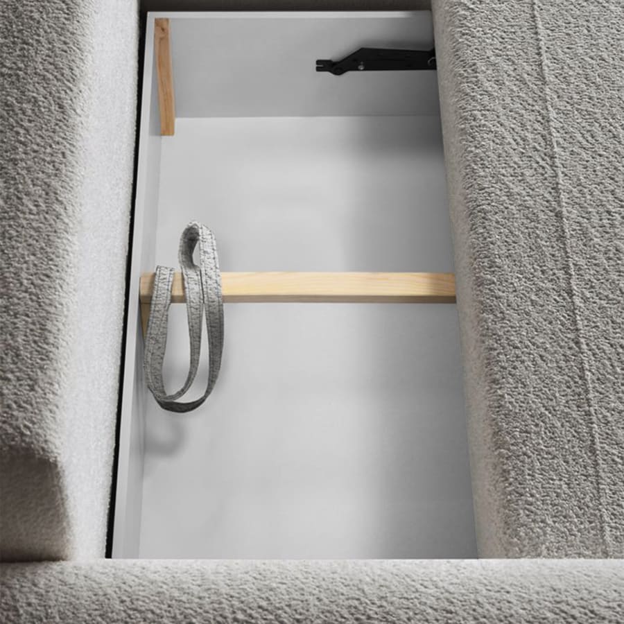 Canapé d'angle convertible avec coffre en tissu bouclette beige - Angle droit