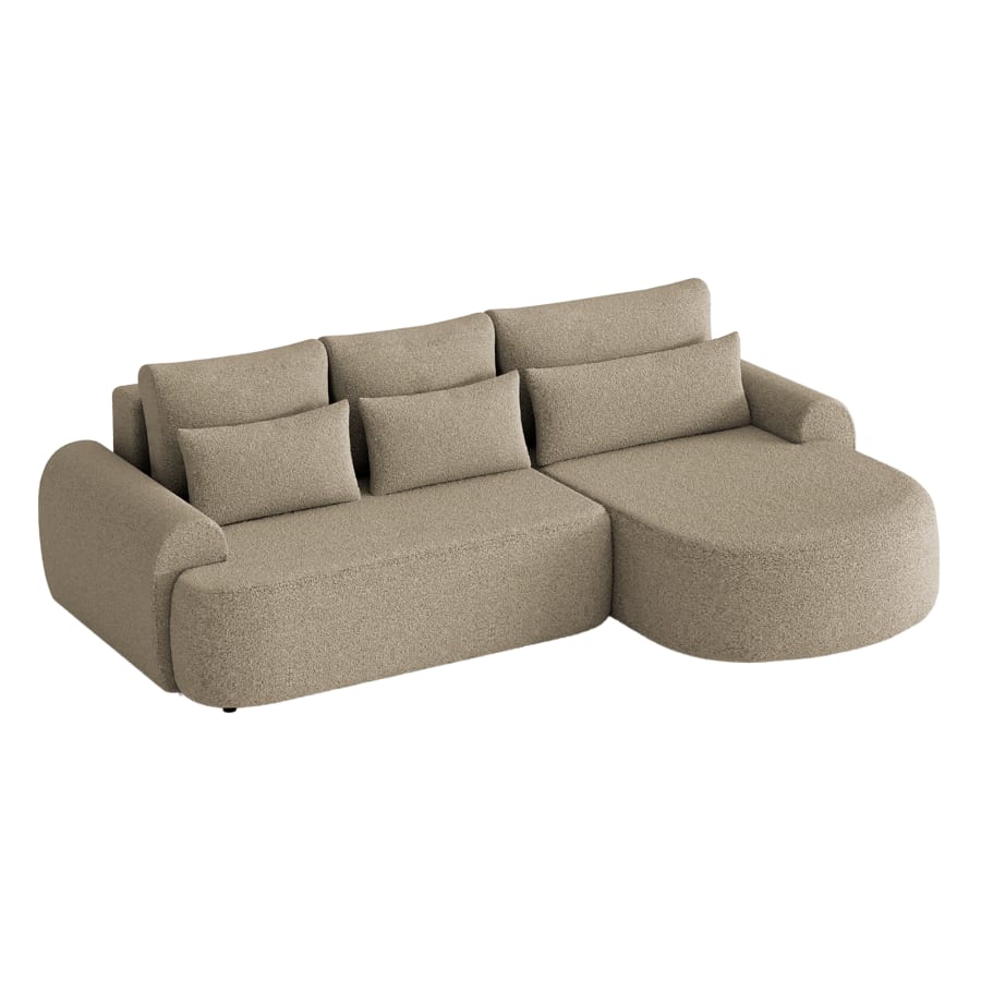 Canapé d'angle convertible avec coffre en tissu bouclette taupe - Angle droit