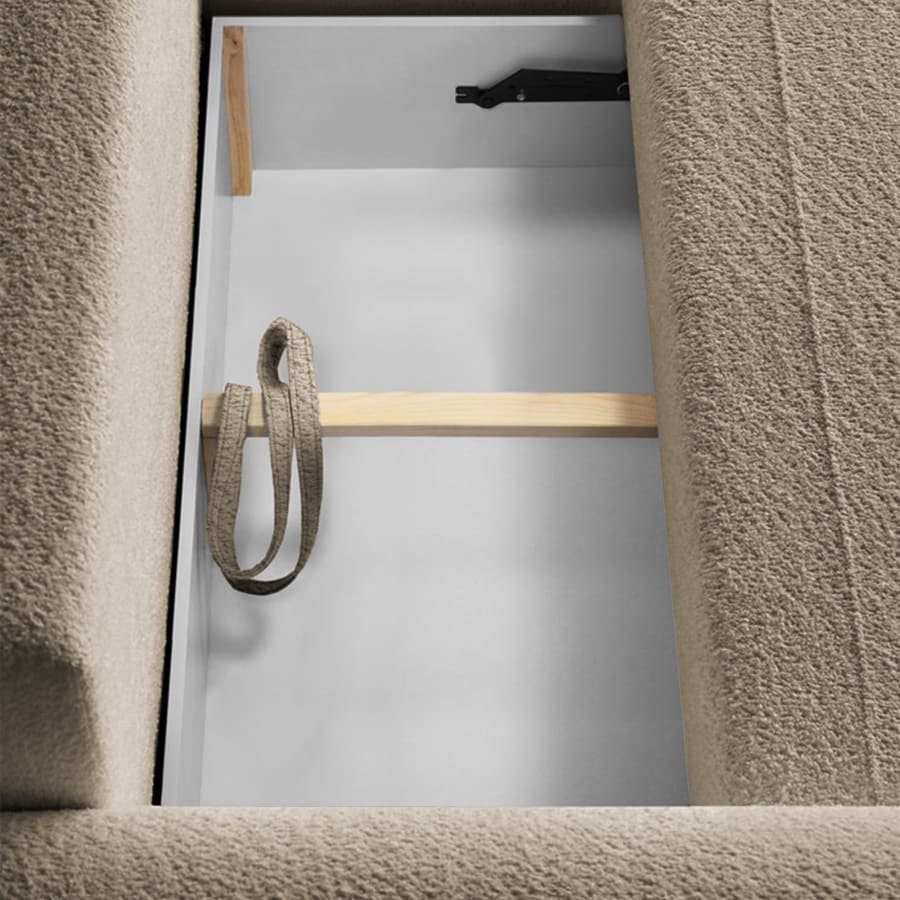 Canapé d'angle convertible avec coffre en tissu bouclette taupe - Angle droit