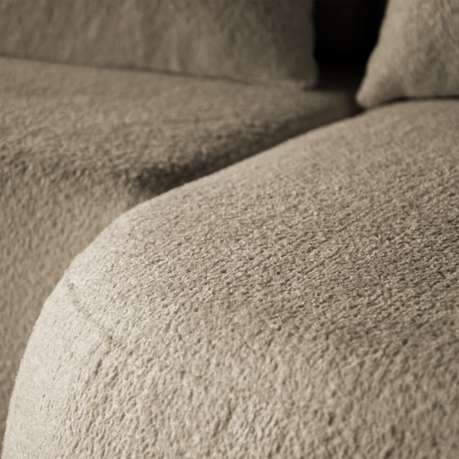 Canapé d'angle convertible avec coffre en tissu bouclette taupe - Angle droit