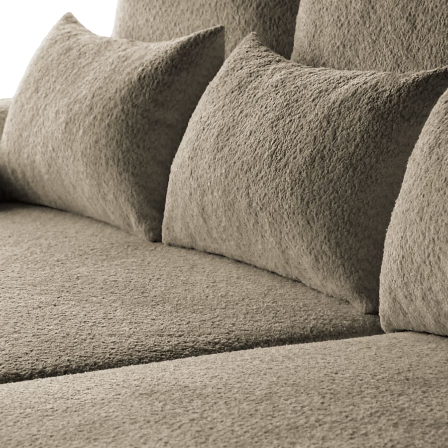 Canapé d'angle convertible avec coffre en tissu bouclette taupe - Angle droit