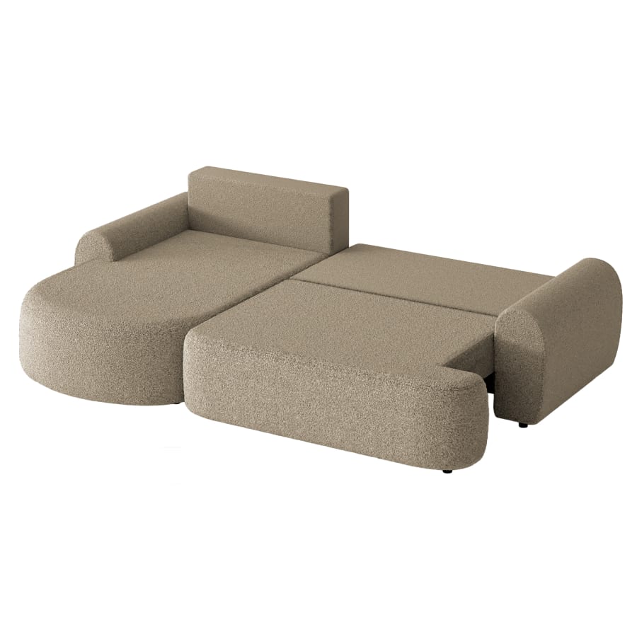 Canapé d'angle convertible avec coffre en tissu bouclette taupe - Angle gauche