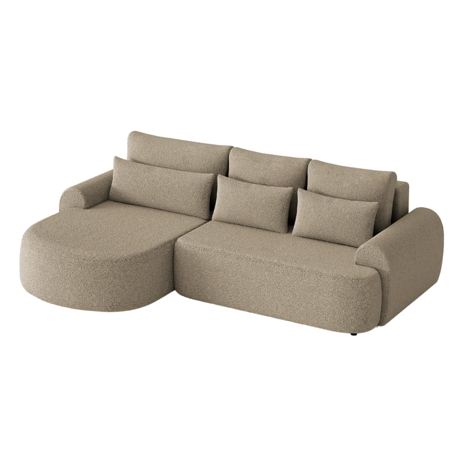 Canapé d'angle convertible avec coffre en tissu bouclette taupe - Angle gauche