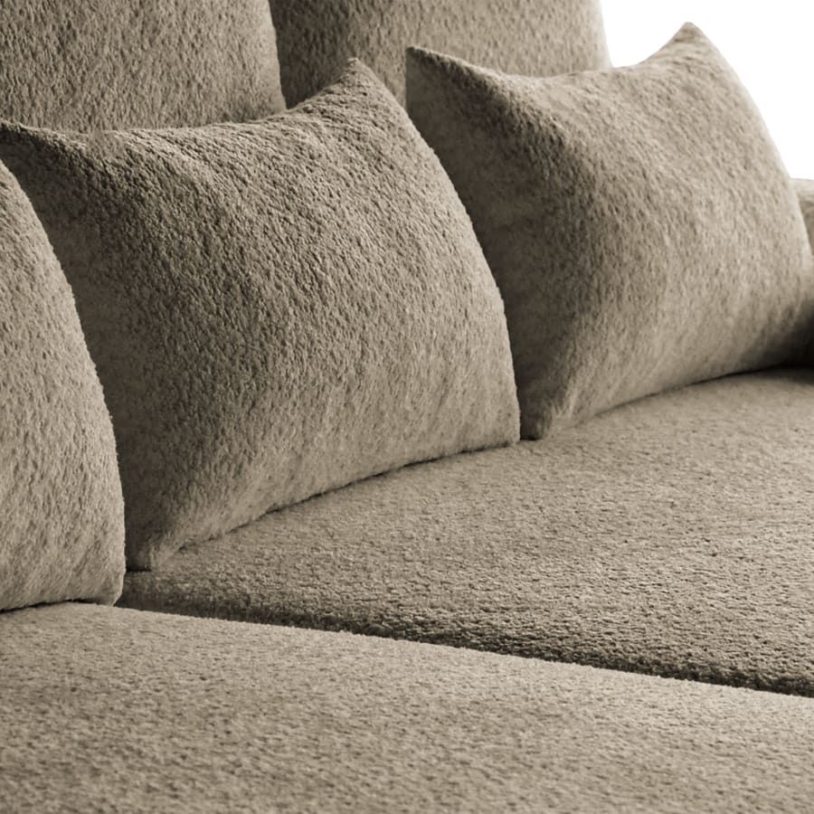 Canapé d'angle convertible avec coffre en tissu bouclette taupe - Angle gauche