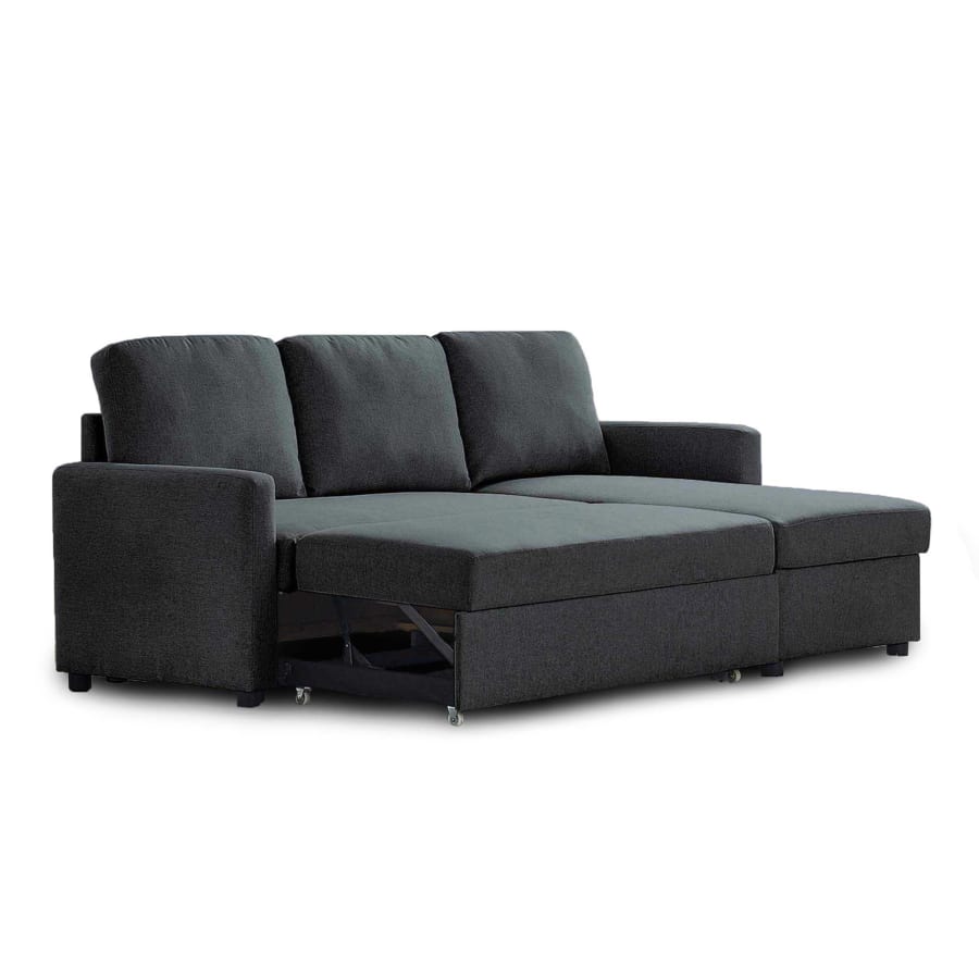 Canap&eacute; convertible avec coffre de rangement angle r&eacute;versible en tissu gris anthracite