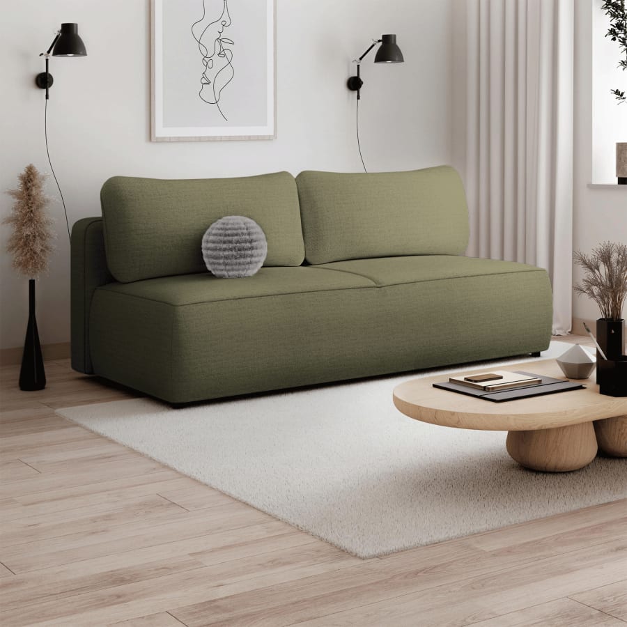 Canapé 3 places convertible avec coffre en tissu vert