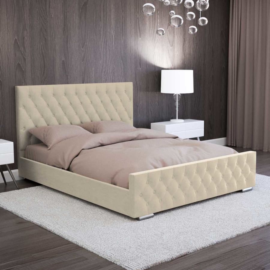 Lit double capitonn&eacute; 140x190 cm avec coffre en velours beige