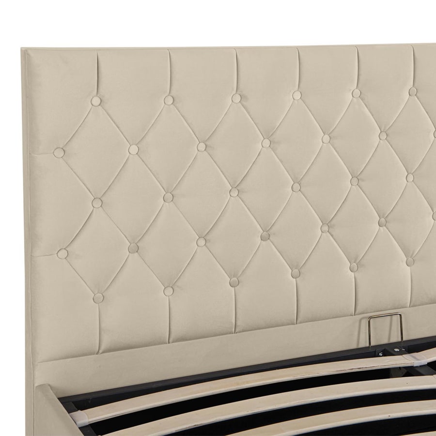 Lit double capitonné 140x190 cm avec coffre en velours beige