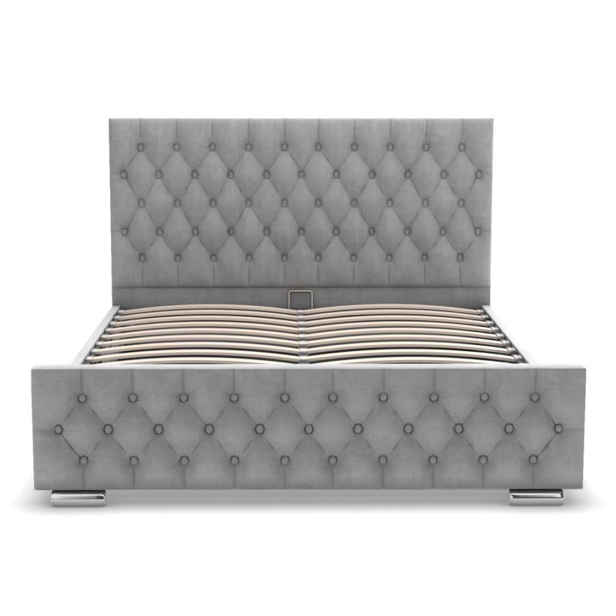 Lit double capitonn&eacute; 140x190 cm avec coffre en velours gris