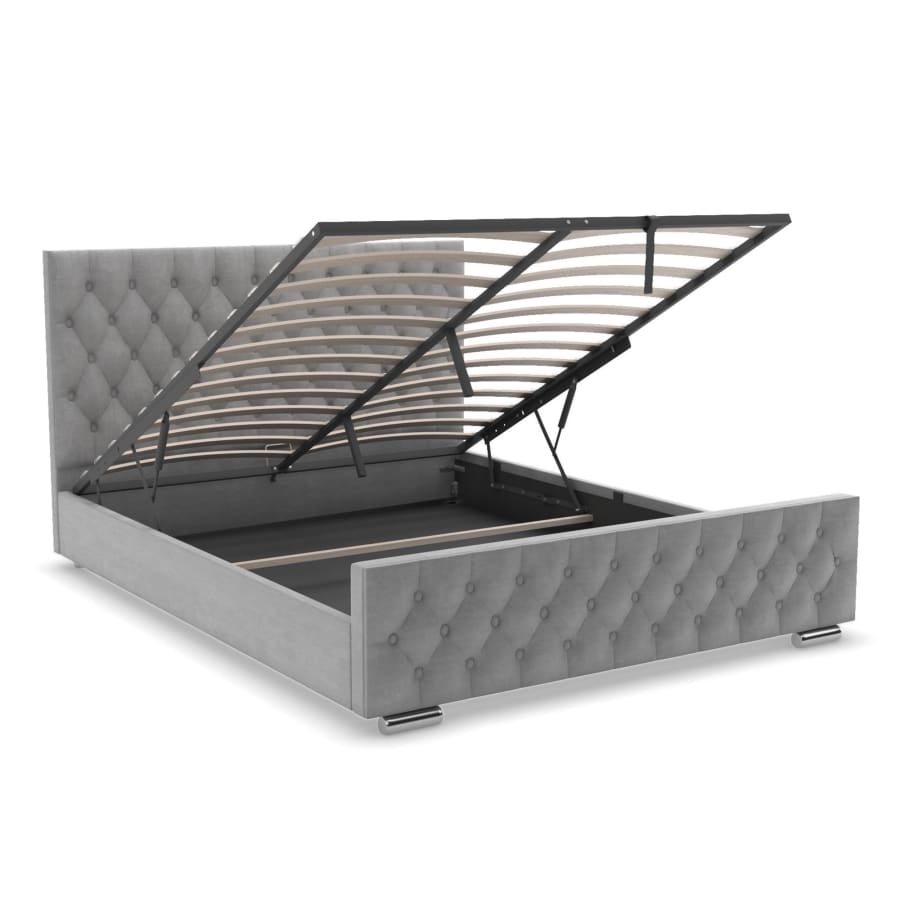 Lit double capitonn&eacute; 140x190 cm avec coffre en velours gris