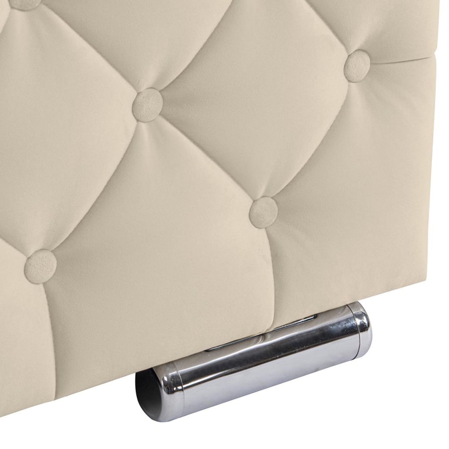 Lit double capitonné 180x200 cm avec coffre en velours beige