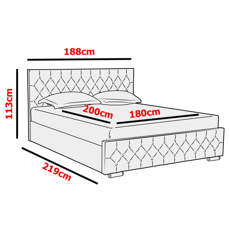 Lit double capitonn&eacute; 180x200 cm avec coffre en velours beige