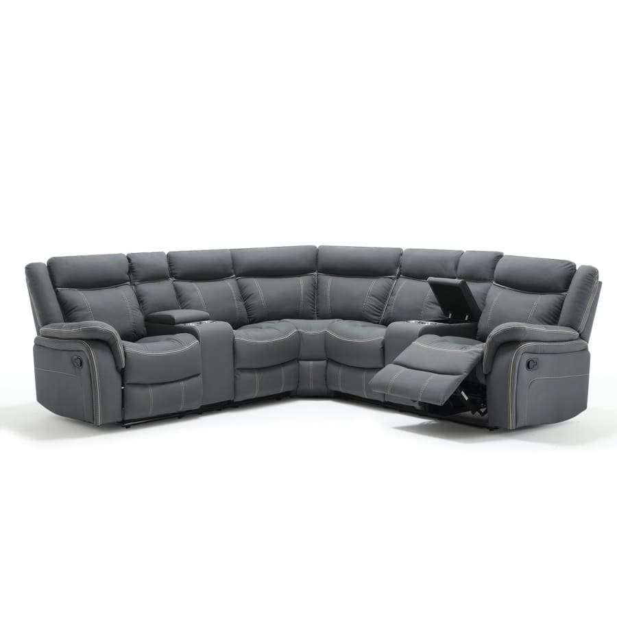 Canap&eacute; d'angle relax manuel  simili cuir gris fonc&eacute;
