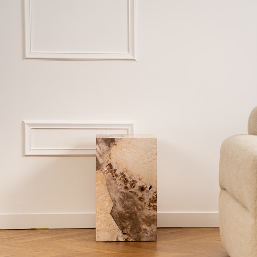Table d'appoint marbre d'ingénierie beige et marron