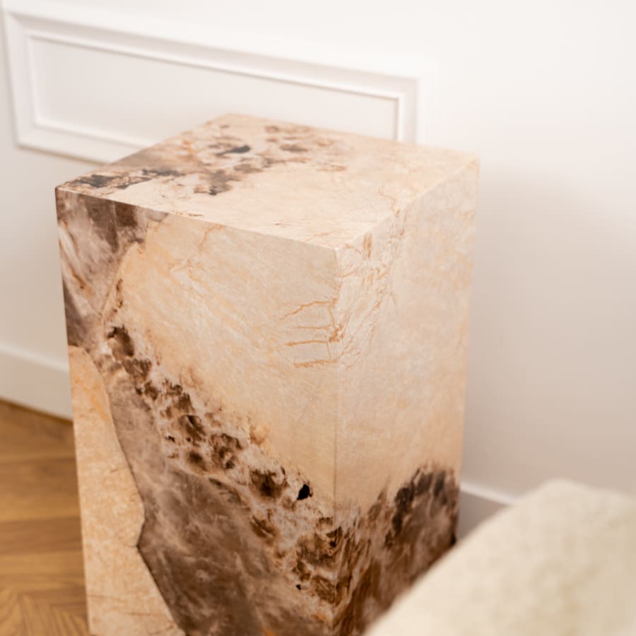 Table d'appoint marbre d'ingénierie beige et marron