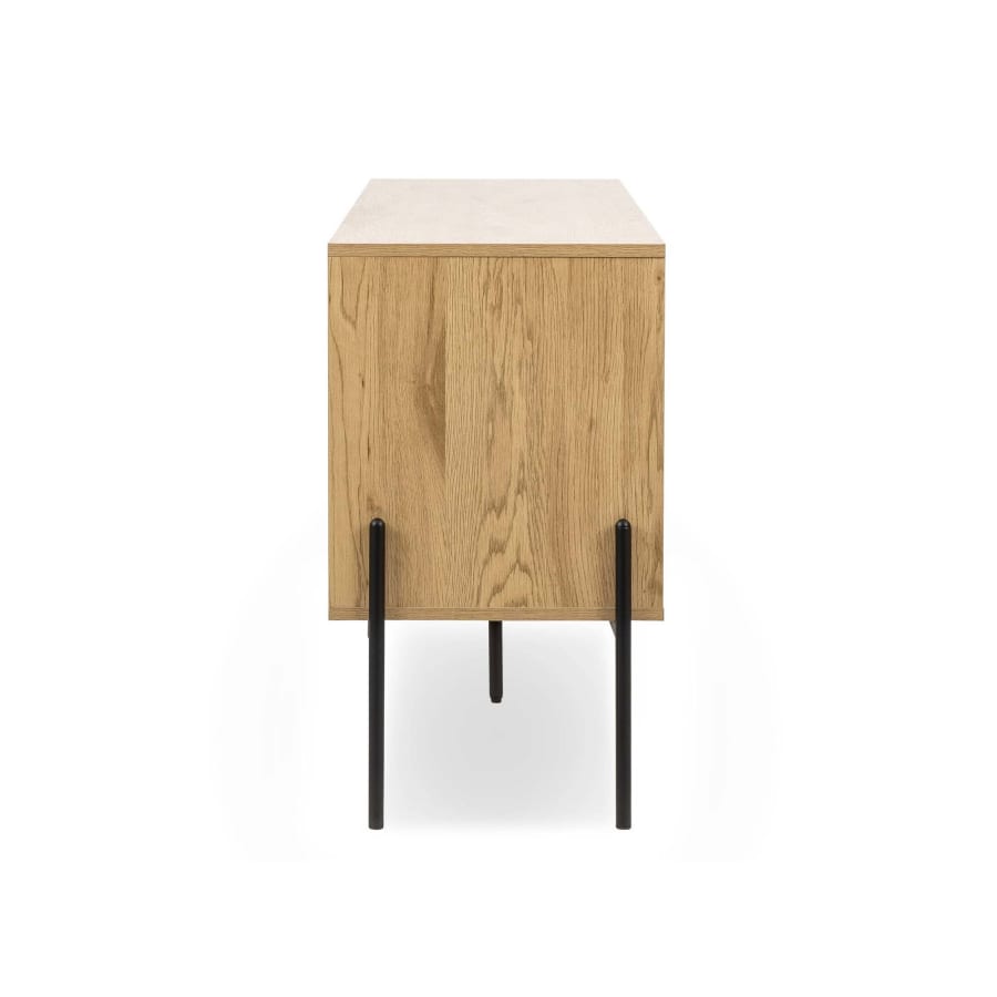 Buffet 2 portes 2 tiroirs en bois clair et m&eacute;tal noir