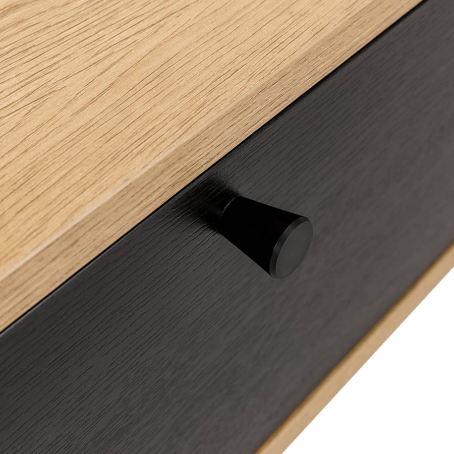 Table basse avec rangement en bois clair et m&eacute;tal noir