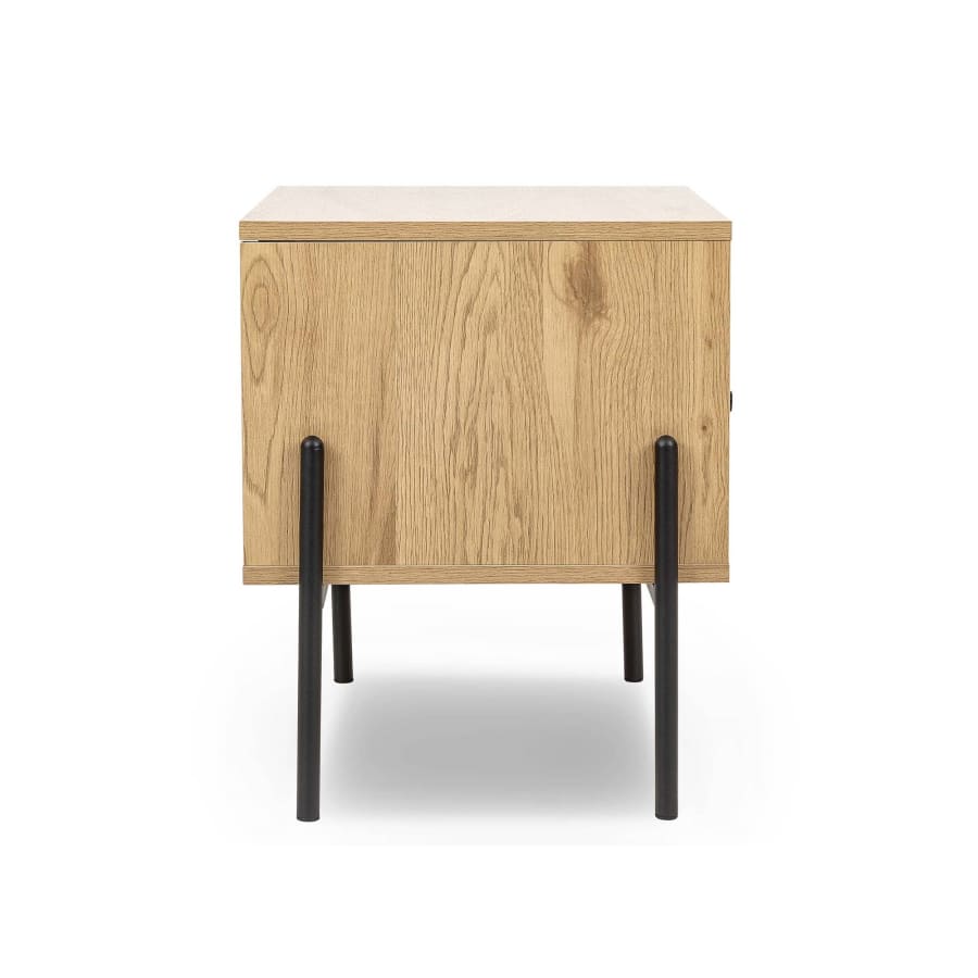 Table de chevet avec 1 tiroir en bois clair et m&eacute;tal noir